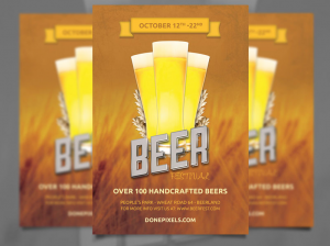 Mẫu thiết kế tờ rơi quảng cáo bia tươi trên nền cánh đồng lúa mạch