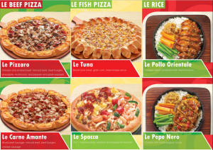 Mẫu tờ rơi quảng cáo pizza nhồi với các loại nhân khác nhau thật thơm ngon hấp dẫn. Ngoài ra còn có cơm cà ri cho những ai muốn đổi món