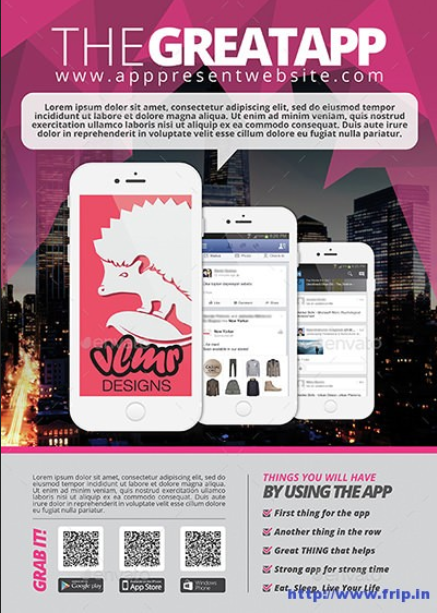 Mẫu in tờ rơi quảng cáo cho app điện thoại cực đẹp với màu hồng chủ đạo
